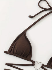 Heart Linked Halter Neck Rib Knit Bikini Set