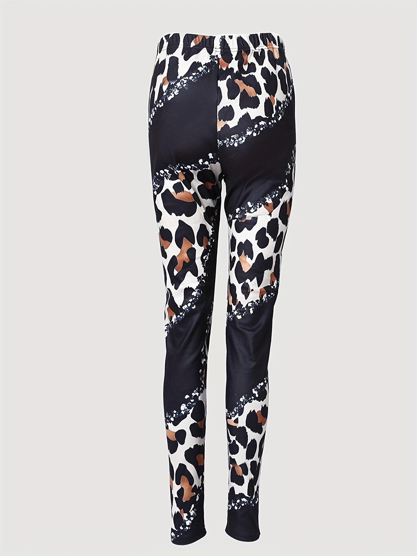 Leopard Patchwork Print High Waist Pants Casual Pants