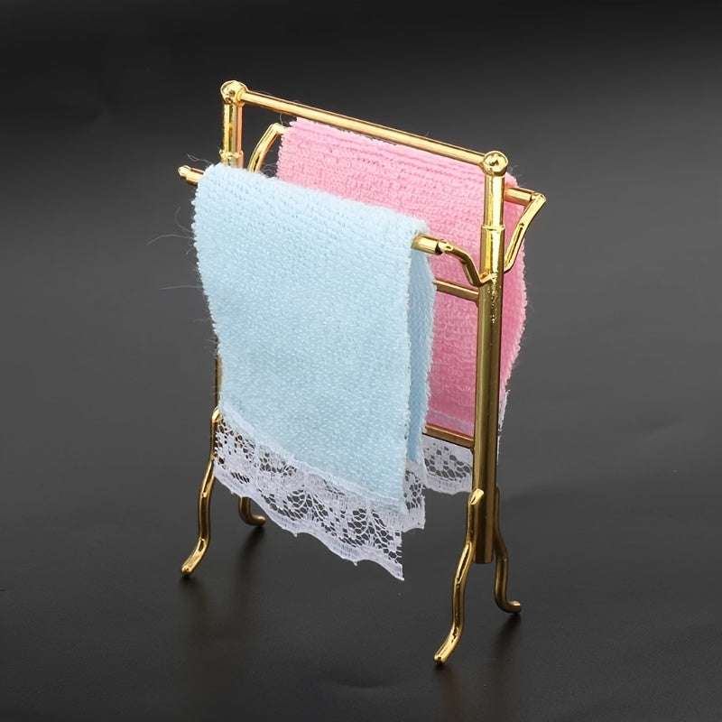 Dollhouse Metal Towel Rack Set with Towels DIY Furniture Props