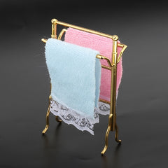 Dollhouse Metal Towel Rack Set with Towels DIY Furniture Props