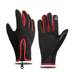 Red Edge Zipper Outdoor Cycling Sports Touch Screen Warm Long Finger Gloves