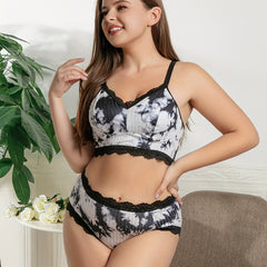 Sporty Bra & Underwear Set Tie Dye Lace Cami High Stretch Two Piece