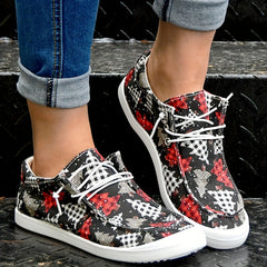 Christmas Tree Pattern Sneakers - Women's Flat Casual Lace Up Shoes