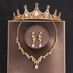 Baroque Silver Crystal Jewelry Set Rhinestone Tiara Crown Choker Necklace