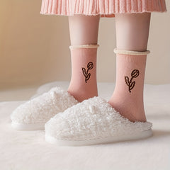 8 Pairs Floral Pattern Socks Mid Tube Women's Stockings Hosiery