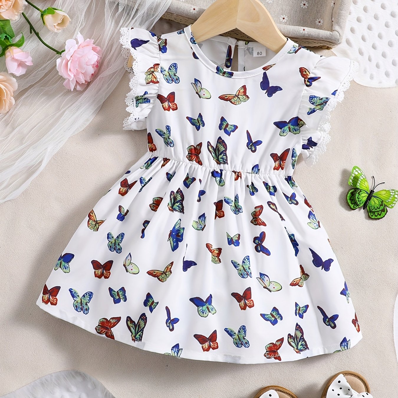 Baby Girls Butterfly Print Puff Sleeve Dress