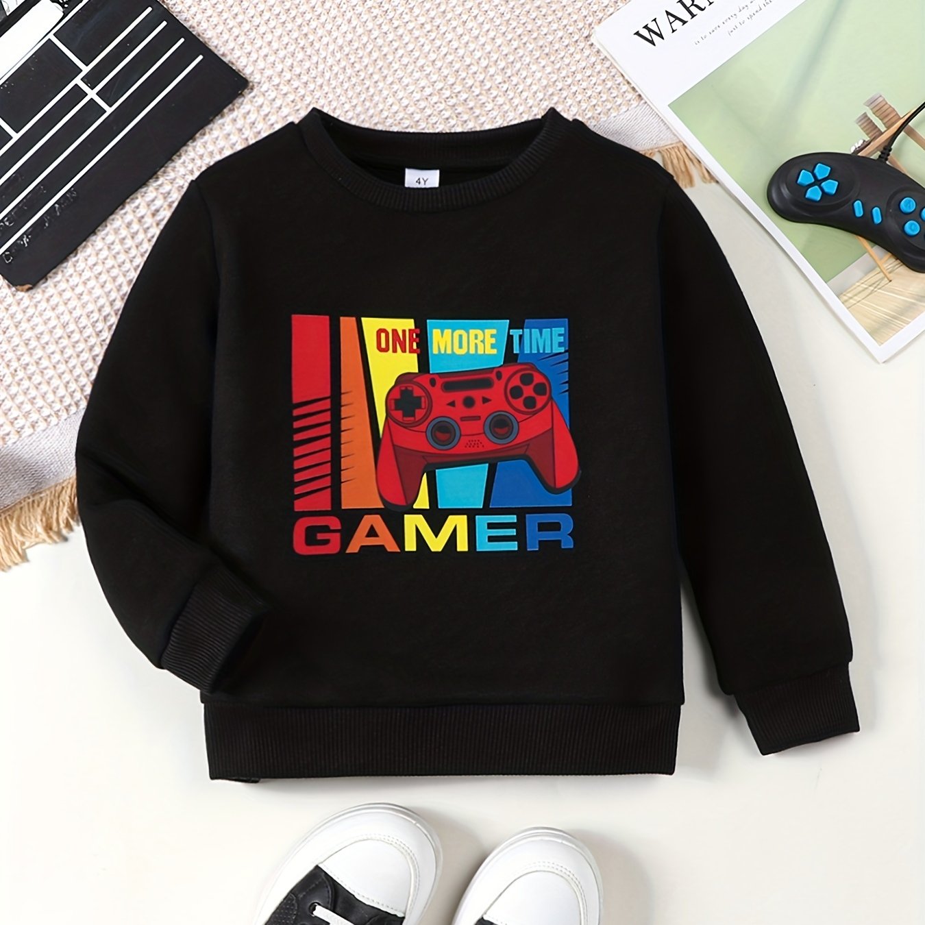 Kid's Colorful Gamepad Pattern Thermal Sweatshirt