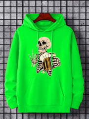 Skeleton Beer Print Hoodie Men's Pullover Sweatshirt