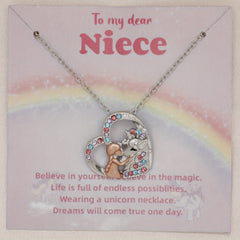 Girl & Unicorn Heart Pendant Necklace Holiday Gift