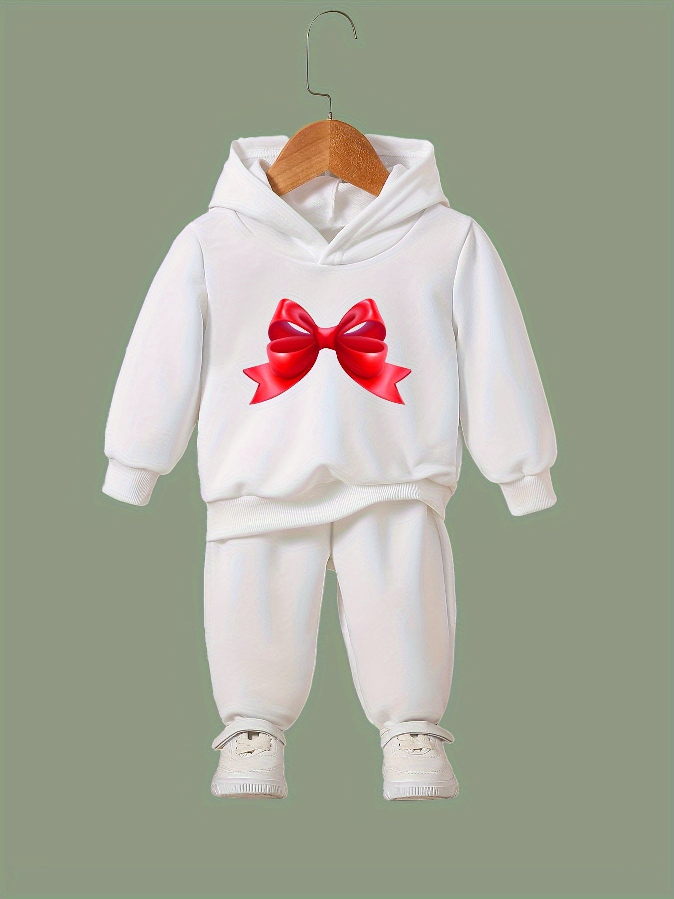 Girls 2pc Hooded Sweatshirt & Sweatpants Set Cartoon Bowknot Pattern Long Sleeve