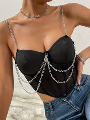 Chain Decor Sweetheart Neck Cami Top Sleeveless Summer Top