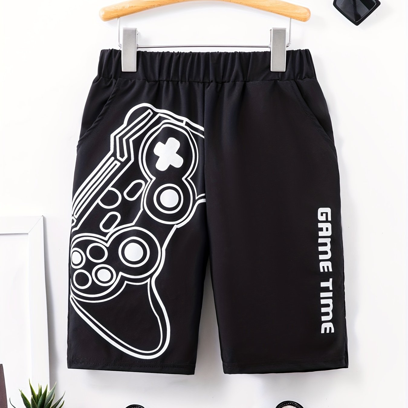 Boy's Cartoon Print Quick Dry Shorts Elastic Waist with Pockets