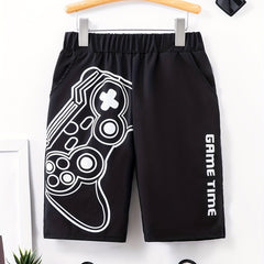 Boy's Cartoon Print Quick Dry Shorts Elastic Waist with Pockets