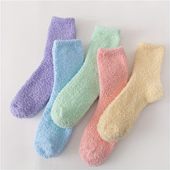 5 Pairs Fuzzy Socks Comfy Warm Home Floor Stockings