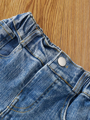 Girls Washed Denim Shorts Comfortable Casual Pants for Summer Outdoor Kids