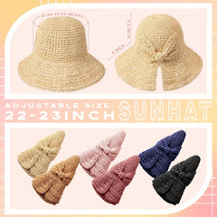 Crochet Straw Sun Hat Wide Brim UV Protection Bucket Hat