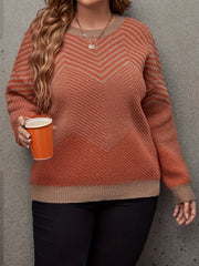 Casual Stripe Print Sweater Long Sleeve Round Neck Jumper