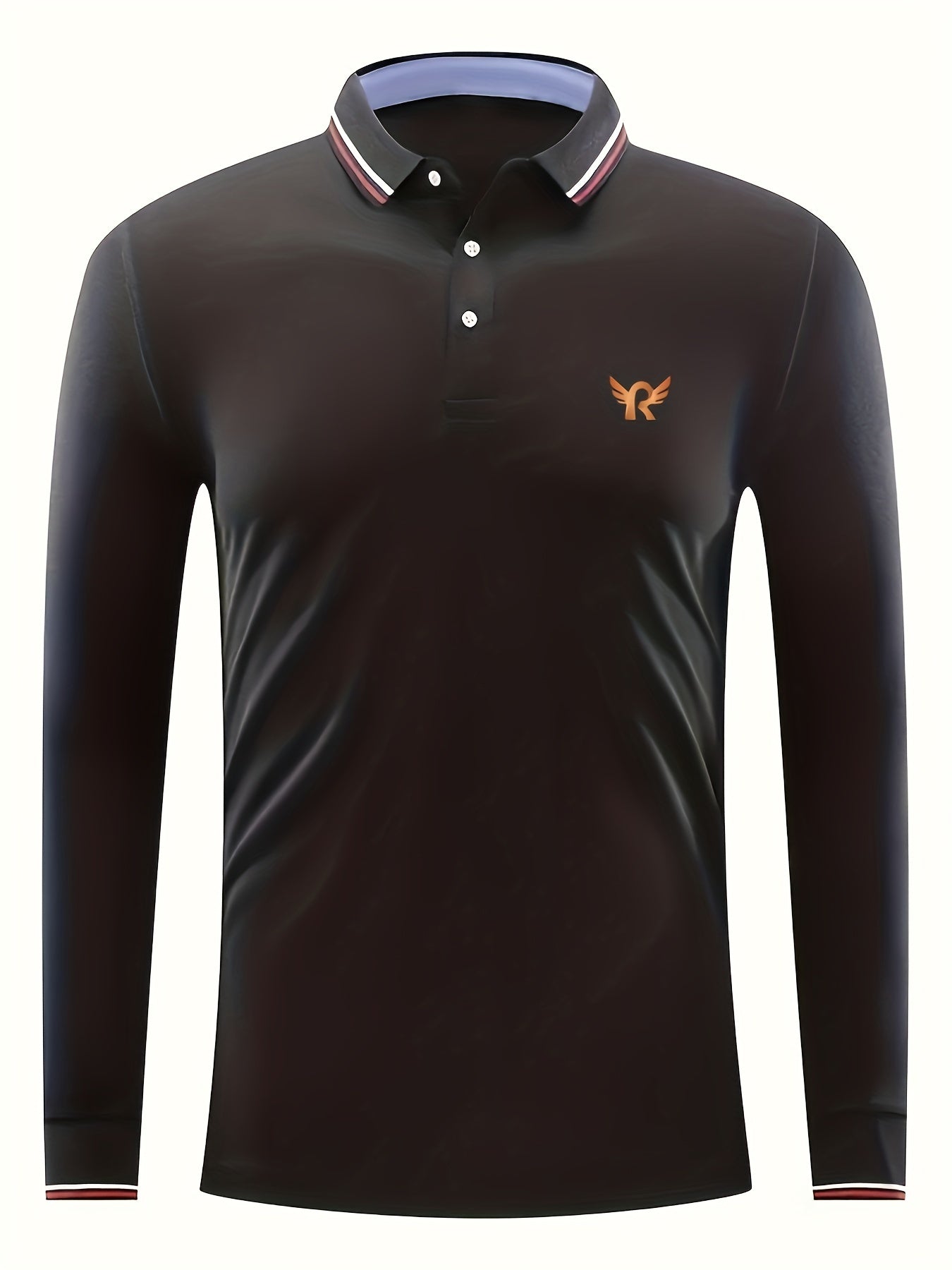 Men's Wing Print Polo Shirt Long Sleeve Breathable Button Up Lapel Shirt