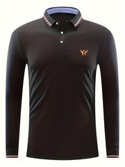Men's Wing Print Polo Shirt Long Sleeve Breathable Button Up Lapel Shirt