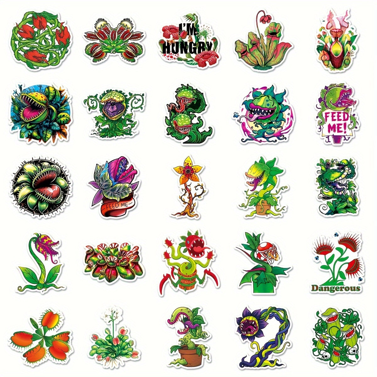 50 Sheets Insect Catching Plant Cartoon Waterproof Stickers