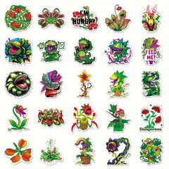 50 Sheets Insect Catching Plant Cartoon Waterproof Stickers
