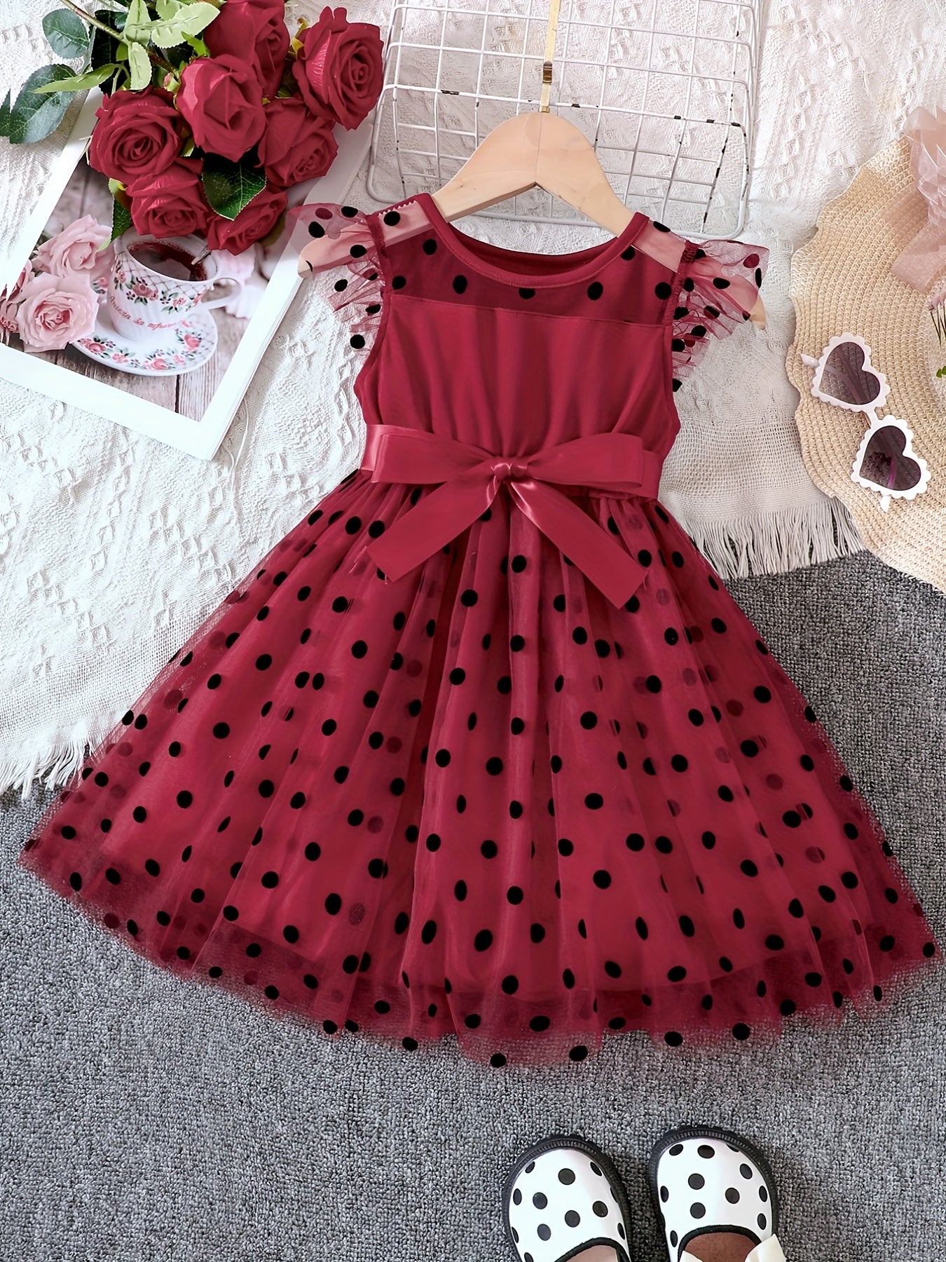 Toddler Girls Polka Dot Tutu Princess Dress Stitching Tulle Dress