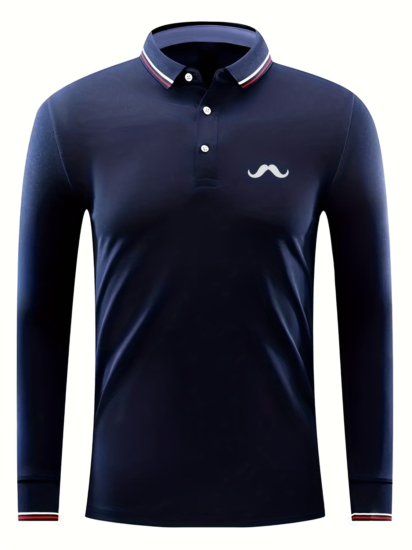 Men's Beard Print Long Sleeve Polo Shirt Casual Breathable Button Up Top