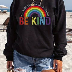 Rainbow Letter Print Pullover Sweatshirt Long Sleeve Crew Neck for Fall & Winter