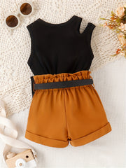 3pcs Baby Girls Cold Shoulder Tank Top & Shorts Set