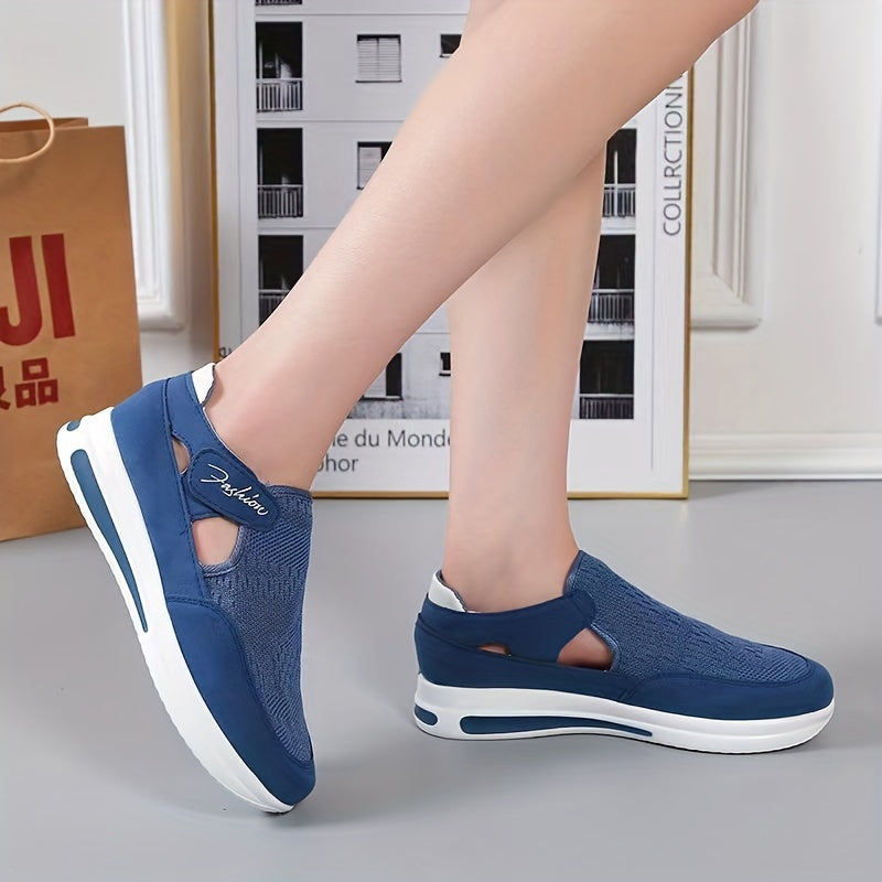 Women's Knit Platform Sneakers Cutout Hook & Loop Shoes