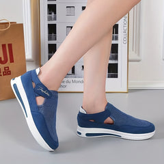 Women's Knit Platform Sneakers Cutout Hook & Loop Shoes