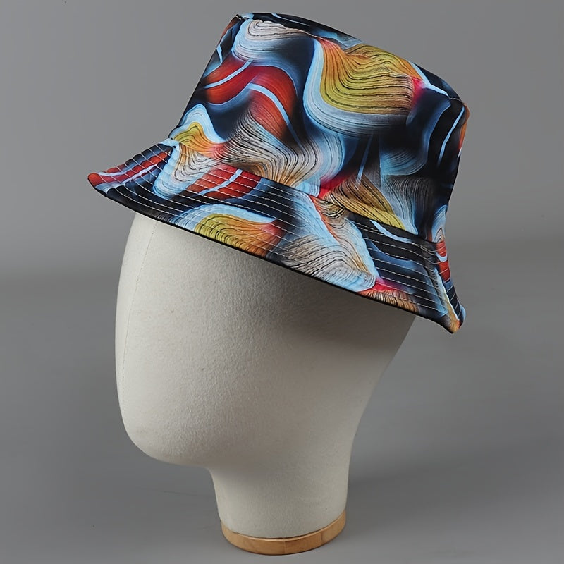 Vintage Stripe Bucket Hat Reversible Beach Travel Sun Cap