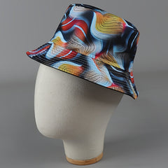 Vintage Stripe Bucket Hat Reversible Beach Travel Sun Cap