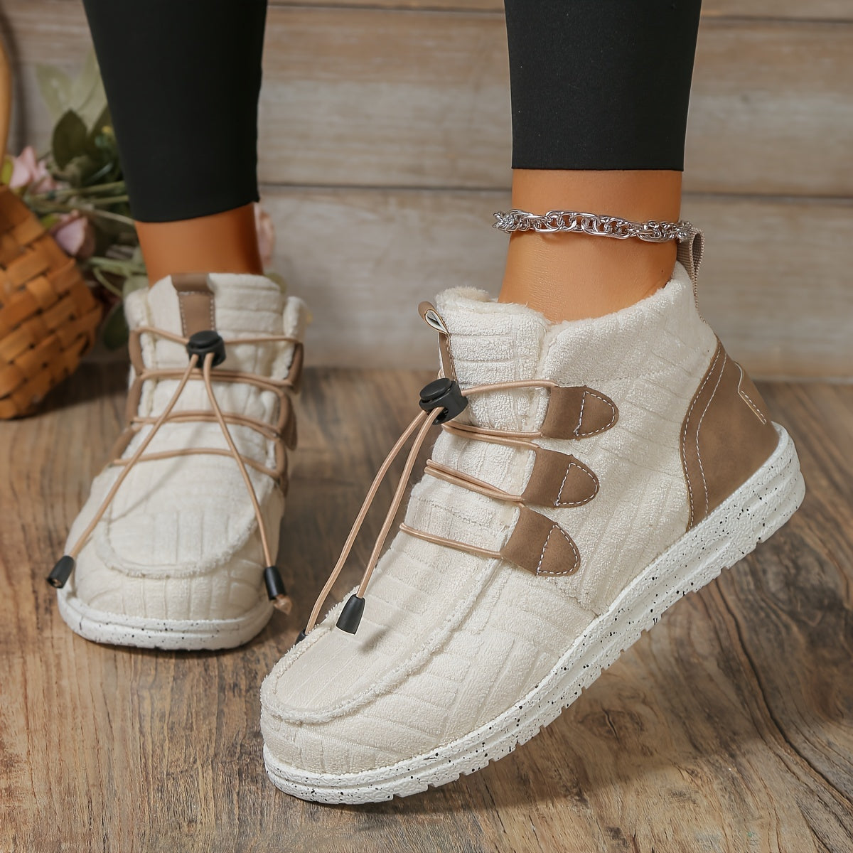 Plush Lined Thermal Flat Snow Boots Non Slip Fall Winter Warm Shoes