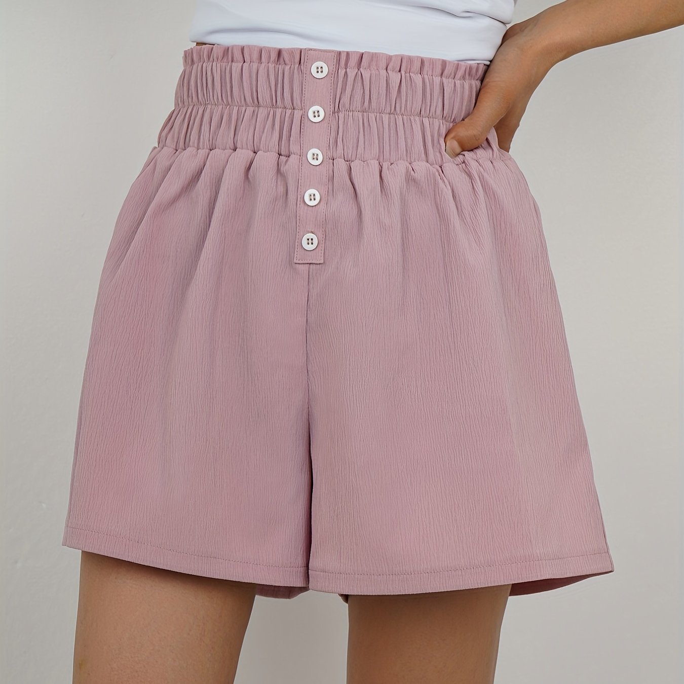 Solid Smocked Shorts Elastic Waist Summer Shorts Women's Clothing