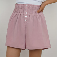 Solid Smocked Shorts Elastic Waist Summer Shorts Women's Clothing