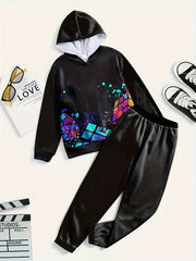 Kids 2pc Sports Suits Hoodies Jogger Pants Comfy Casual Outfits Boys Girls