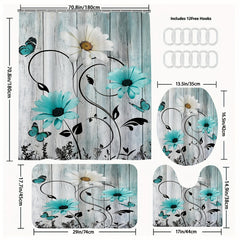 Daisy Style Bathroom Shower Curtain Set with 12 Hooks