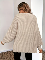 Solid V Neck Button Up Cardigan Long Sleeve Sweater Women's Clothing