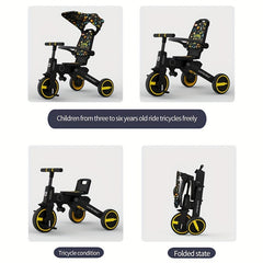 Portable 36 Months Tricycle for Kids with Detachable Awning