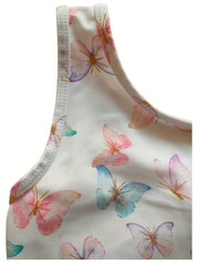 Sweet Girls Butterfly Sleeveless Swimwear Comfy Bathing Suit