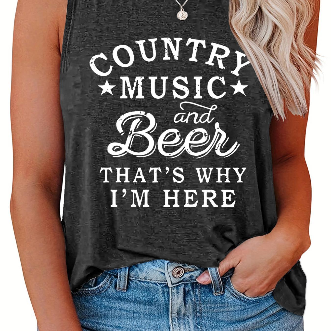 Casual Tank Top Women's Plus Star & Slogan Print Round Neck