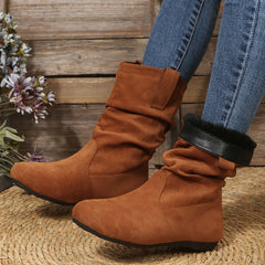 Women's Slouch Ankle Boots Pull On Flat Thermal Comfortable Short Boots