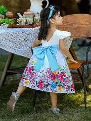 2pcs Baby Girls Floral Graphic Print Princess Dress Set