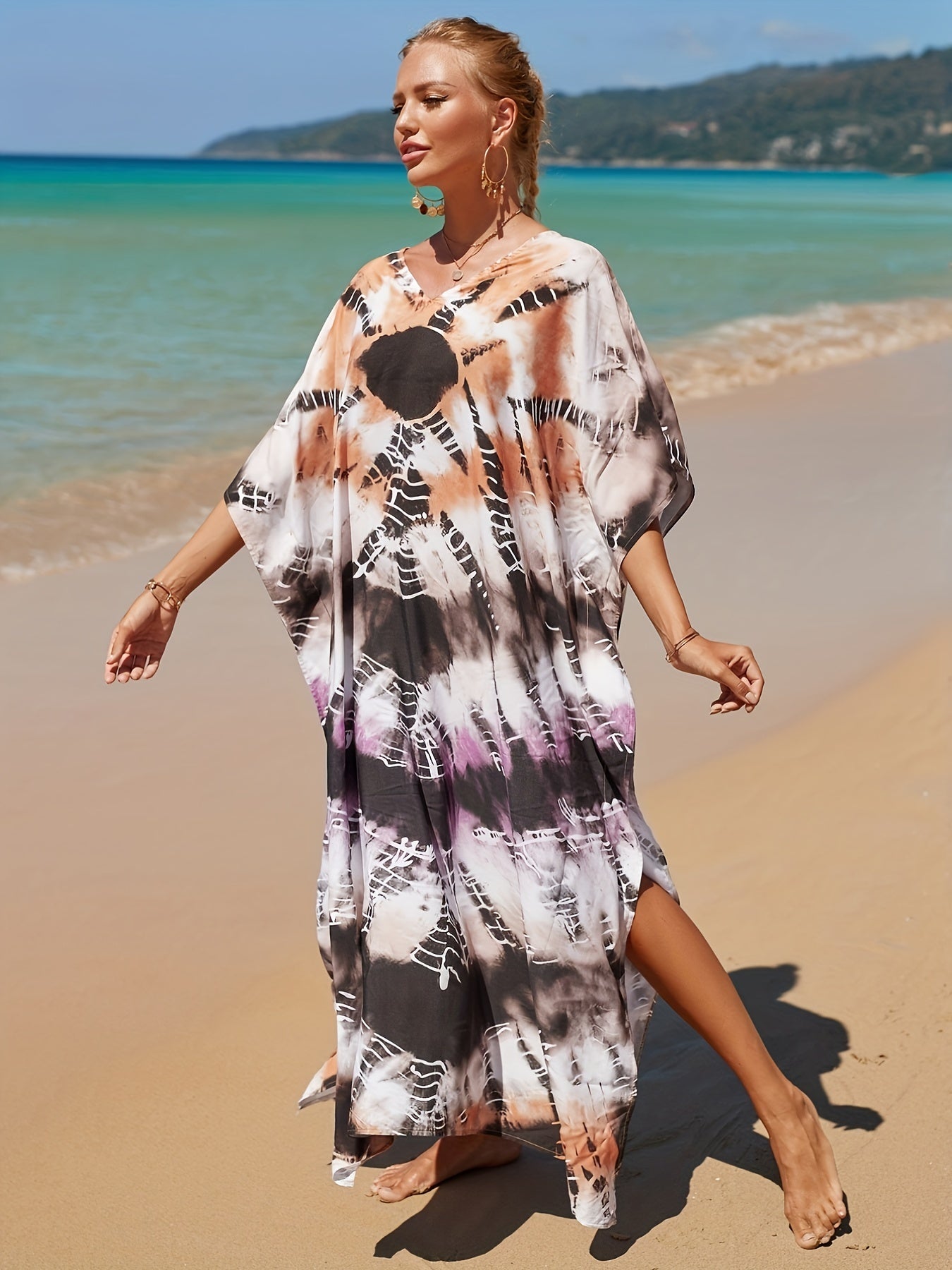 Tie Dye V Neck Cover Up Dress