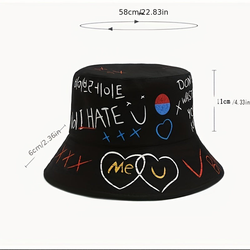 Unisex Graffiti Sunshade Bucket Hat Double-Sided Sun Hat