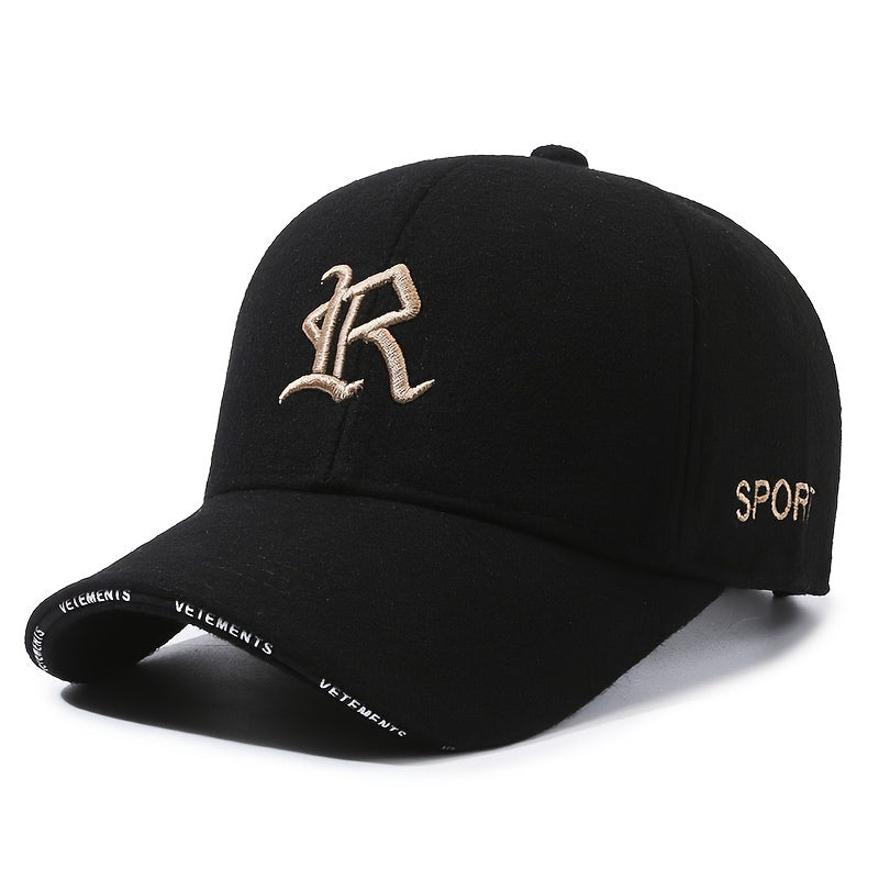 Winter Warm Velvet Thickened Baseball Cap R Letter Embroidered Baseball Cap