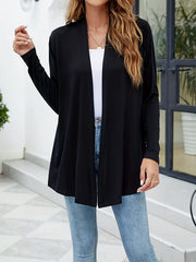 Solid Knit Cardigan Long Sleeve Open Front Casual Cardigan
