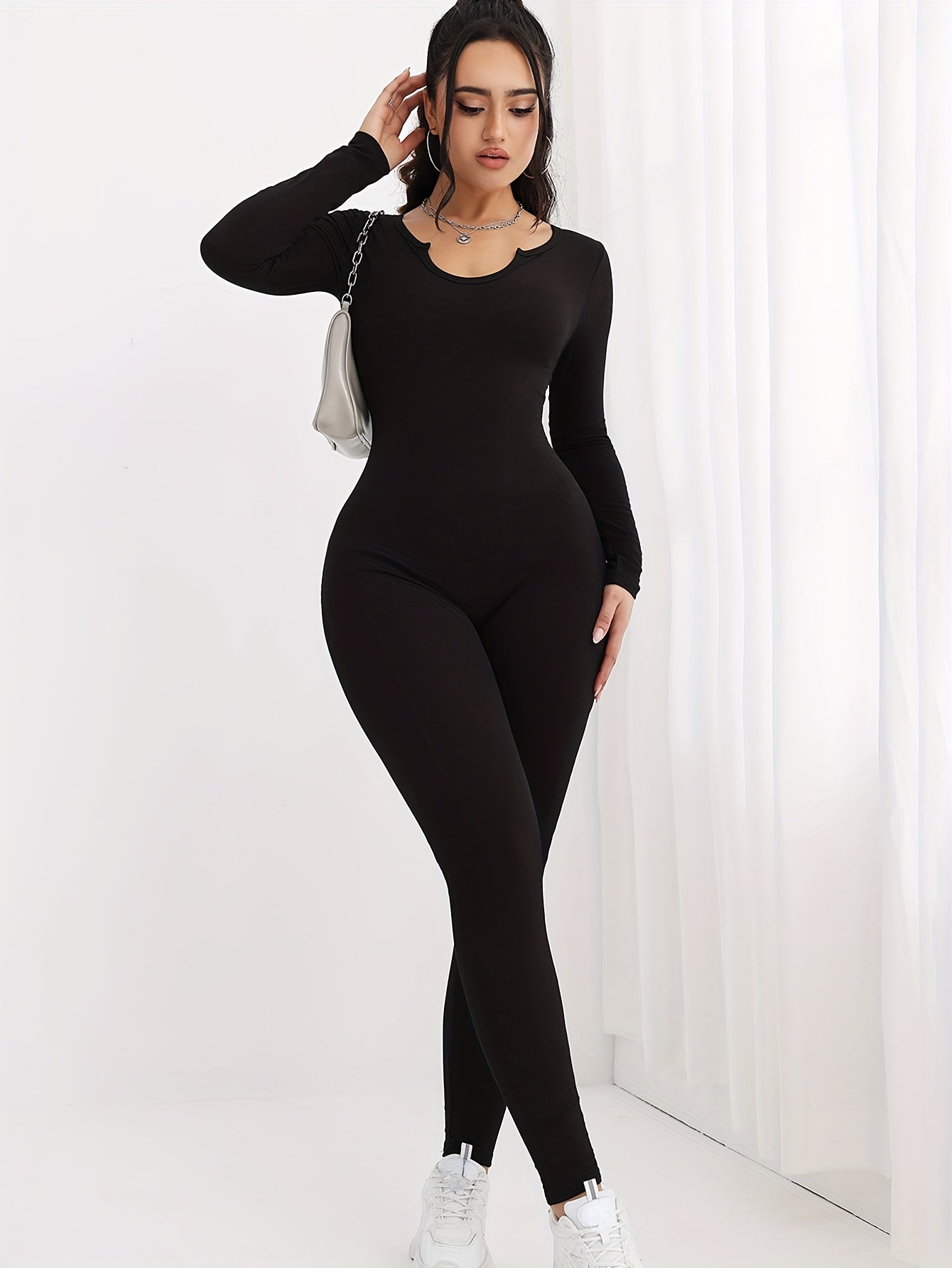 Long Sleeve Solid Yoga Jumpsuit Women's Activewear