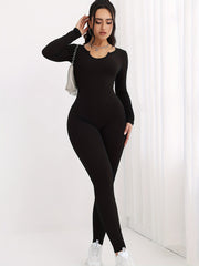 Long Sleeve Solid Yoga Jumpsuit Women's Activewear